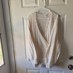 Cream Cable Knit V-Neck Sweater Top - Women